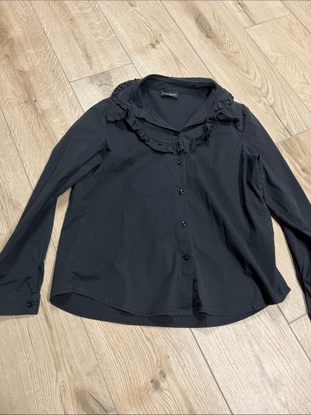 Black Ruffle Collar Button-Down Blouse